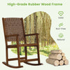 Patio wood rocking chair with PU seat and premium rubber wood frame, ideal for indoor and outdoor relaxation.