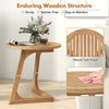 Round teak wood side table with slatted tabletop and triangle base, ideal for indoor and outdoor use.