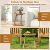 Teak wood side table with a slatted tabletop and sturdy triangle base, perfect for stylish use in the living room or.