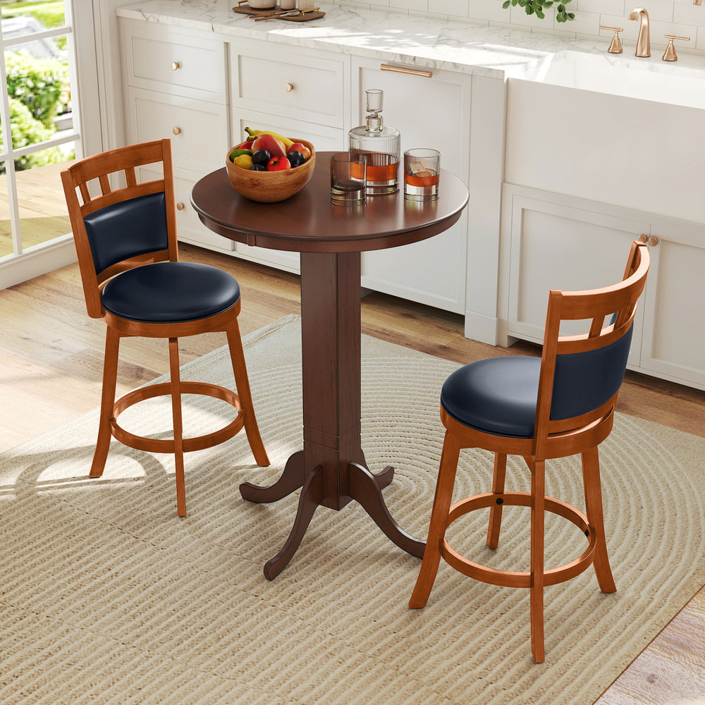 Wood Swivel Bar Stools Set of 2 with Faux Leather Upholstered Seat and Back-24" - Gallery View 1 of 7