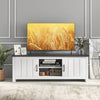 TV stand with two cabinets and open shelves, designed for TVs up to 65 inches, featuring a modern style and sturdy.