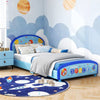 Wood Upholstered Twin Bed Platform with Slat Support-Blue - Gallery View 1 of 10