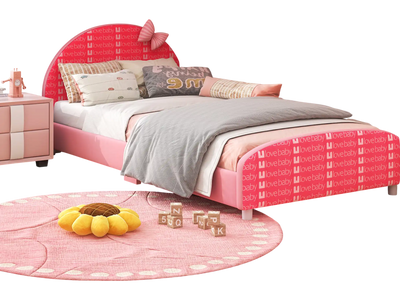 Costway Twin Wood Upholstered Platform Bed Pink Slat Support 92831765 New