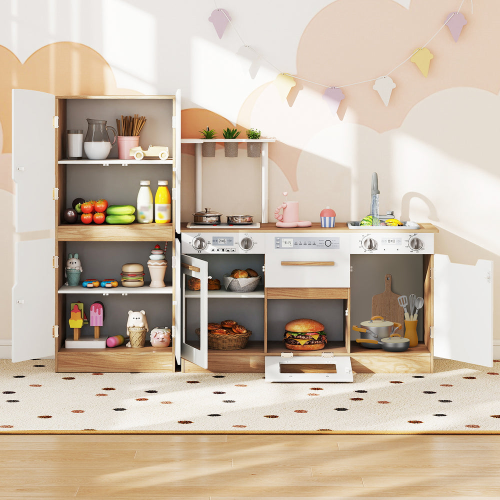 Wooden 2 Piece Kids Kitchen Playset with Fridge and Running Water-Natural - Gallery View 1 of 14