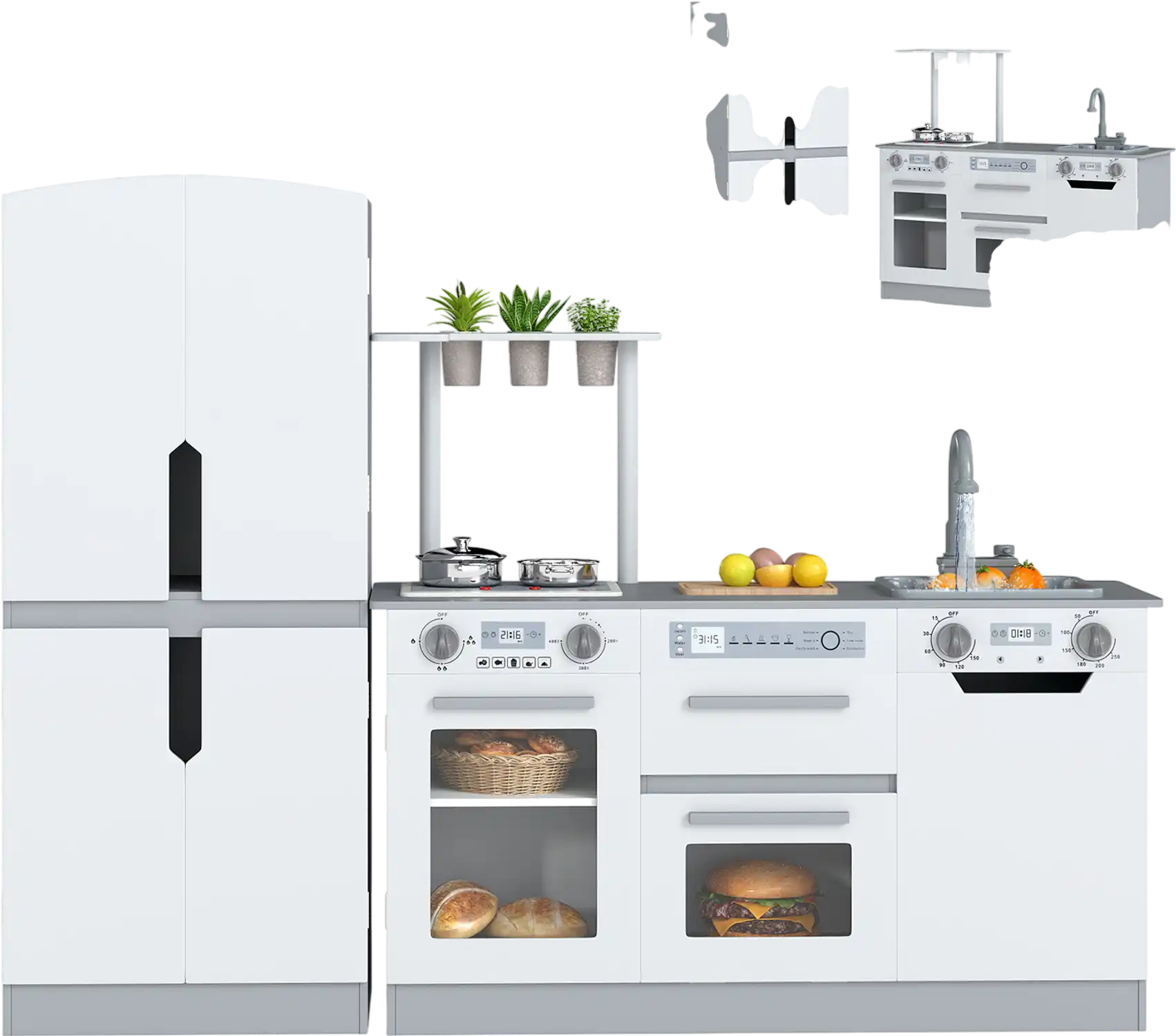 Costway Wooden 2-Piece Kids Kitchen Playset Fridge Running Water 63873328 New