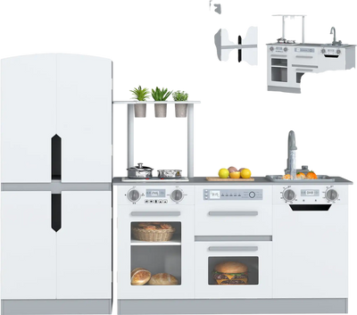 Costway Wooden 2-Piece Kids Kitchen Playset Fridge Running Water 63873328 New