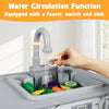 Gray kids kitchen playset with running water faucet, sink, and realistic features for imaginative play and skill.