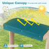 Wooden art easel for kids featuring a sun-protective canopy, ideal for outdoor painting and creative activities.
