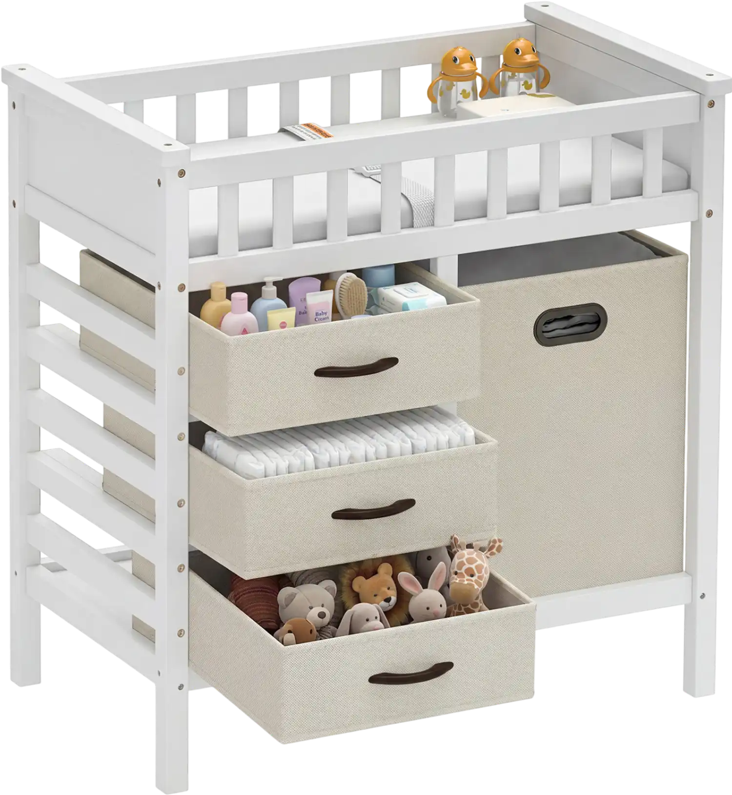 Costway Wooden Baby Changing Table Diaper Station w/ 3 Fabric Drawers 93907405 New