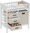 Wooden baby changing table with 3 beige fabric storage drawers and a removable waterproof changing pad for secure.