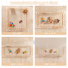 Adjustable wooden baby playpen in various sizes, featuring smooth edges and interactive toys for safe playtime.
