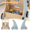 Wooden baby push and pull walker featuring a multi-activity learning center and extra storage for toys and essentials.