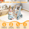 Wooden baby push and pull walker with multi-activity learning center, designed to enhance motor skills and stability.