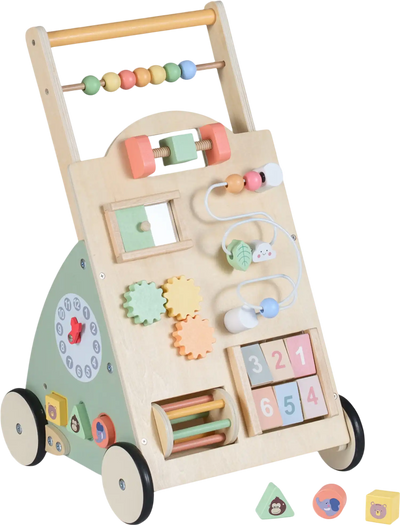Costway Wooden Baby Walker with Wheels Storage Basket 74934806 New