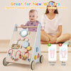 Wooden baby walker with activity center, ergonomic design for normal leg development, perfect for toddlers over 1 year.