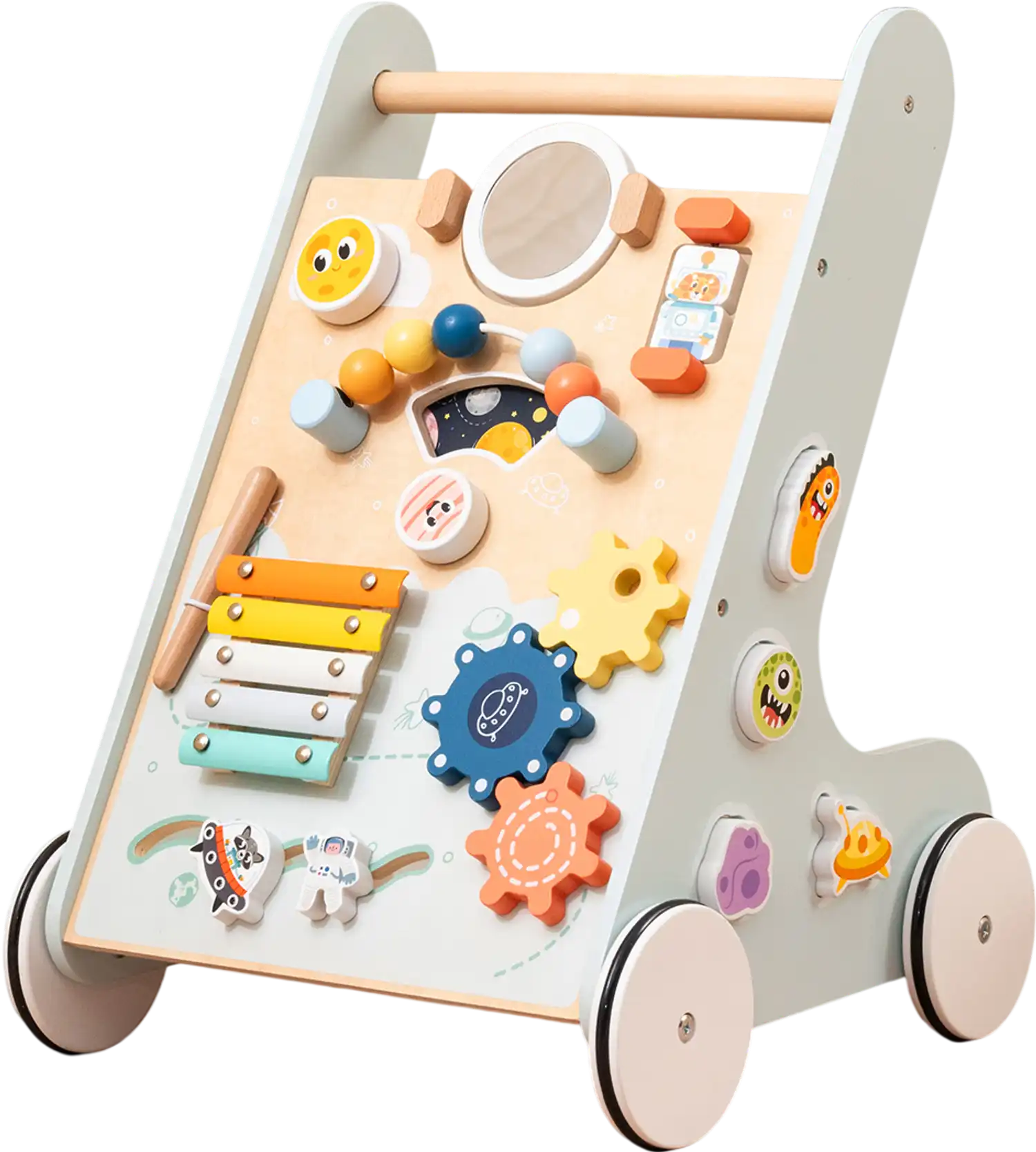 Costway Wooden Baby Walker Push Pull Learning Activity Center 425973186 New