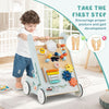 Wooden baby walker push and pull activity center in green, featuring 8-in-1 learning tools for toddlers aged 1+.