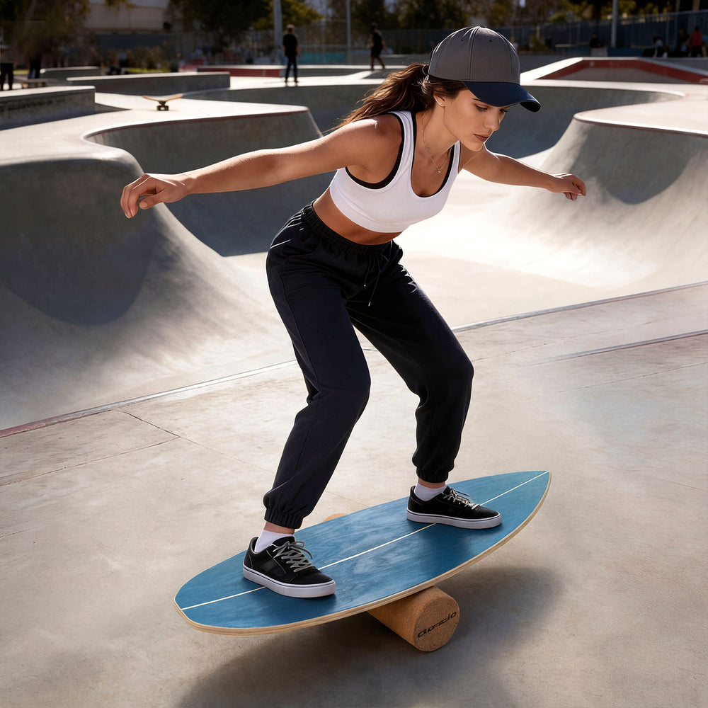 Wooden Balancing Board with Cork Roller and Storage Rack to Exercise-Blue - Gallery View 1 of 10