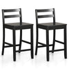 Set of 2 black wooden bar stools with ergonomic backrest and footrest, designed for comfort and stability.