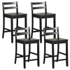 Set of four black wooden bar stools with ergonomic backrests and footrests, ideal for 35"-39" counters.