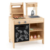 Wooden barbecue grill playset with sink, chalkboard, and storage, featuring 25 BBQ accessories for imaginative play.