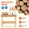 Wooden Barbecue Grill Playset made of natural fir wood with open shelves and 25 BBQ accessories for kids' imaginative.