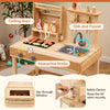 Wooden barbecue grill playset with sink and interactive knobs, featuring 25 pieces of play food for imaginative fun.