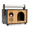 Wooden cat house with scratching post, removable cushion, and waterproof surface for easy cleanup and comfort.