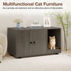 Wooden cat litter box enclosure in oak finish, serving as a stylish side table and private cat restroom with scratching.