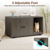 Wooden cat litter box enclosure in oak with adjustable feet, serving as a stylish coffee table and private cat restroom.