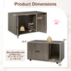 Wooden cat litter box enclosure in oak finish, featuring double doors and a removable scratching board for easy.