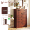 Wooden chest of drawers with 7 spacious drawers, metal handles, and anti-toppling device for safe, stylish storage.
