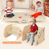 Wooden climbing toy triangle climber set with adjustable seat height, colorful rocks, and stable triangular structure.