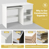 Wooden computer desk in white with adjustable upper shelf, pull-out drawer, and convenient cable management features.