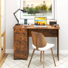 Wooden computer desk workstation in rustic brown with three drawers, ideal for home office or study use.