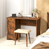 Rustic brown wooden computer desk with three drawers, large tabletop, and versatile keyboard tray for home office use.