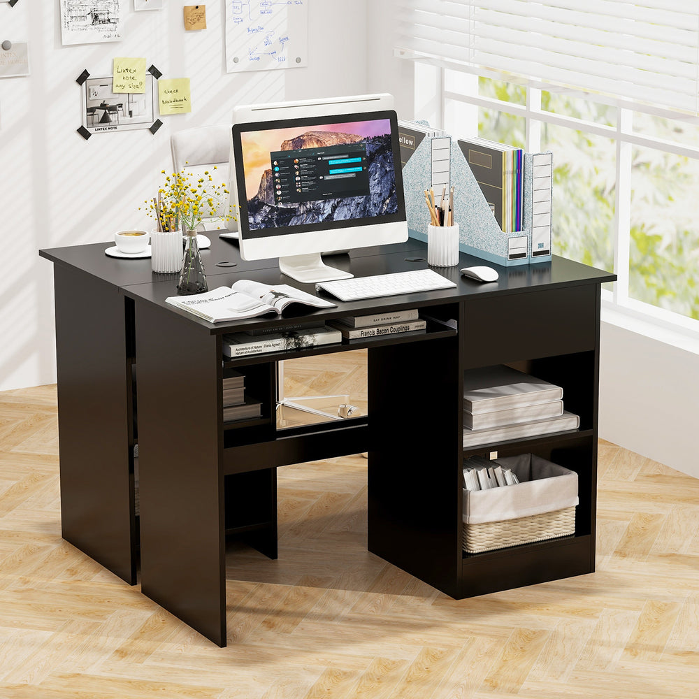 Wooden Computer Desk with CPU Stand-Black - Gallery View 1 of 10
