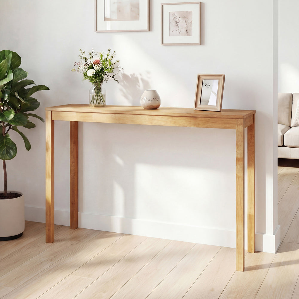 Natural wooden console table with a thickened top, perfect for narrow spaces, featuring a smooth finish and solid.