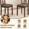 Set of 2 wooden dining chairs with brown linen upholstery and rubber wood frame, perfect for home or cafe settings.