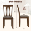 Brown wooden dining chair with linen fabric upholstery, ergonomic backrest, and dimensions for comfortable seating.