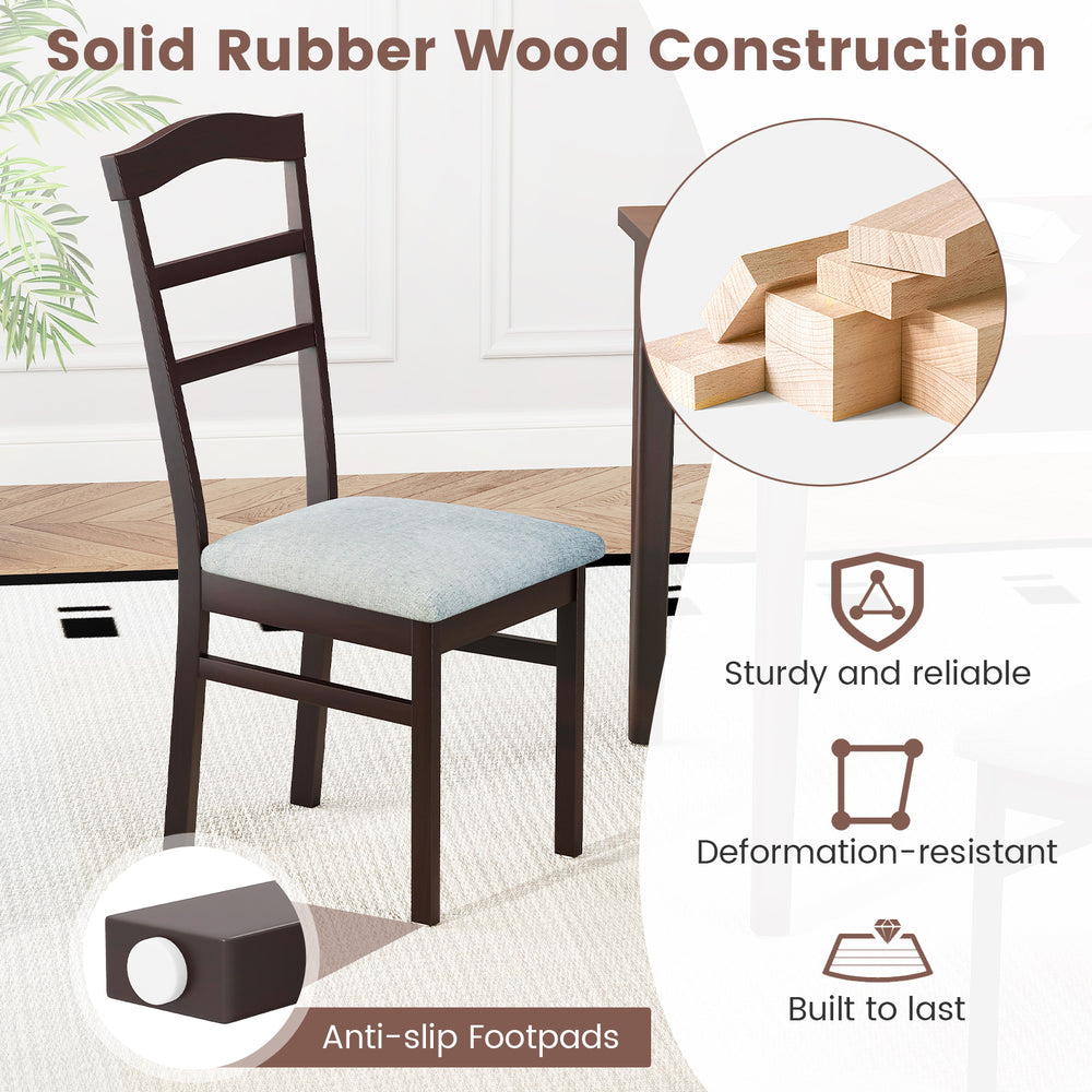 Wooden dining chair with rubber wood frame and linen fabric upholstery, featuring anti-slip footpads for stability.