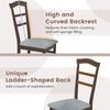 Wooden dining chair with a high curved backrest and linen fabric upholstery, perfect for kitchen or dining room use.