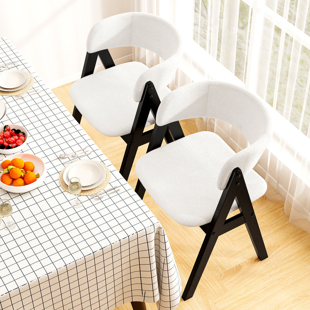 Wooden Dining Chair Set of 2 Mid-Century Modern Sherpa Upholstered Kitchen Dining Room Chairs-Black - Gallery View 1 of 9
