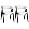 Set of 2 mid-century modern wooden dining chairs with black frames and white faux sherpa upholstery for stylish comfort.