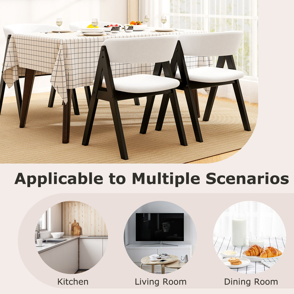 Mid-century modern wooden dining chair set of 2 with black frames and white faux sherpa upholstery for stylish comfort.