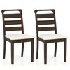 Set of 2 walnut wooden dining chairs with padded seats and ladder backs, perfect for dining rooms or cafes.