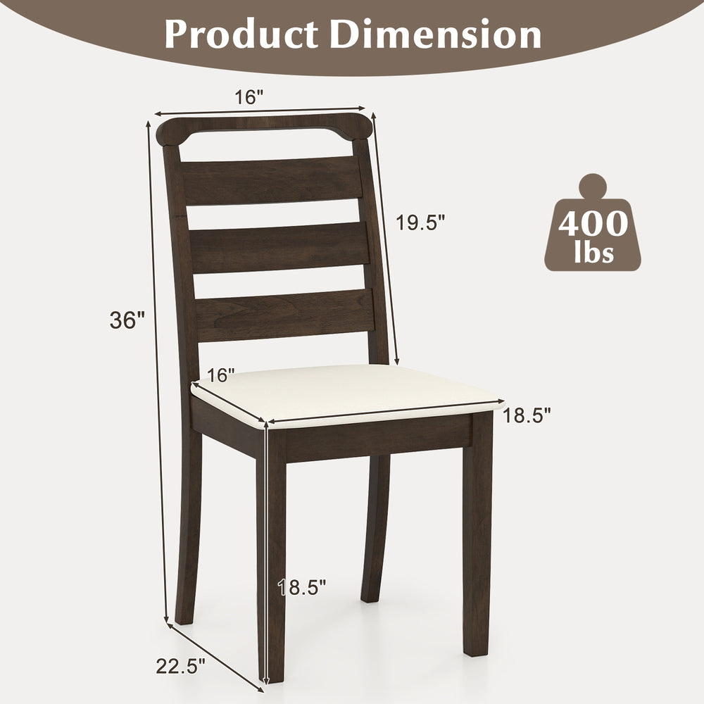 Walnut wooden dining chair with a padded seat, featuring a ladder back design and strong 400 lbs capacity, ideal for.