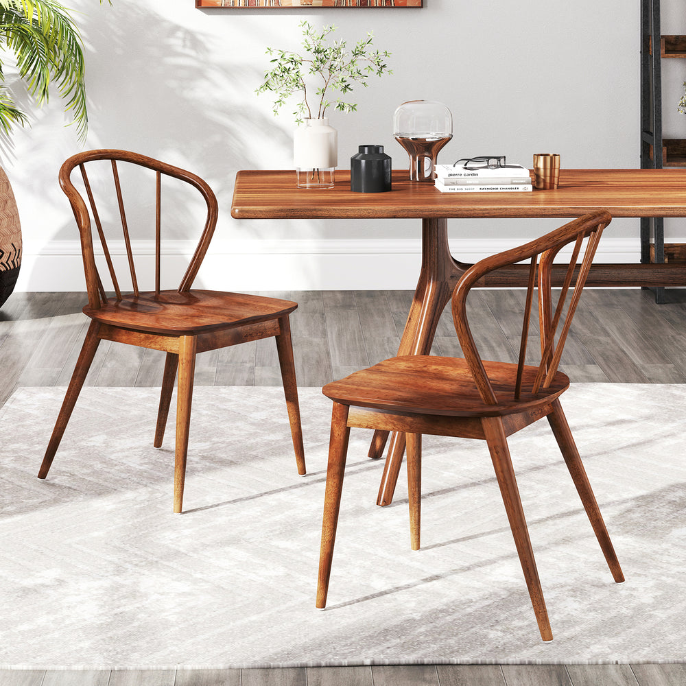 Wooden Dining Chair Set of 2 with High Spindle Back and Wide Seat-Walnut - Gallery View 1 of 9