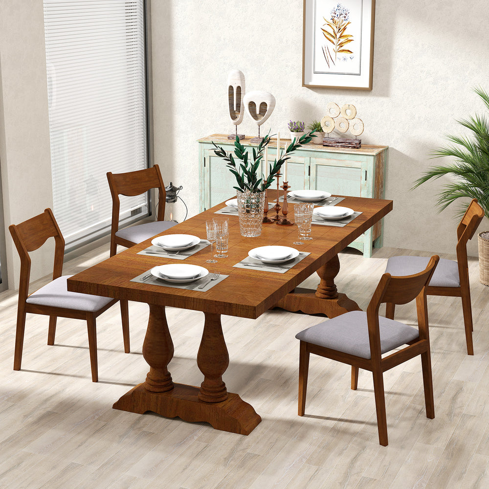 Wooden dining chair set of 2 with rubber wood frame and padded seat, perfect for dining rooms and cafes.