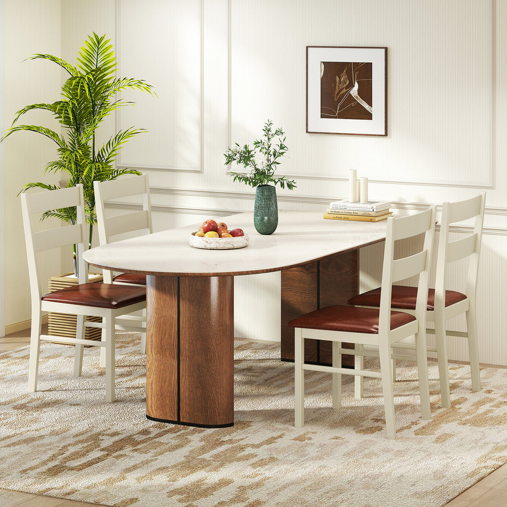 White PU leather upholstered dining chairs set of 2 with rubber wood frames, perfect for stylish dining areas.